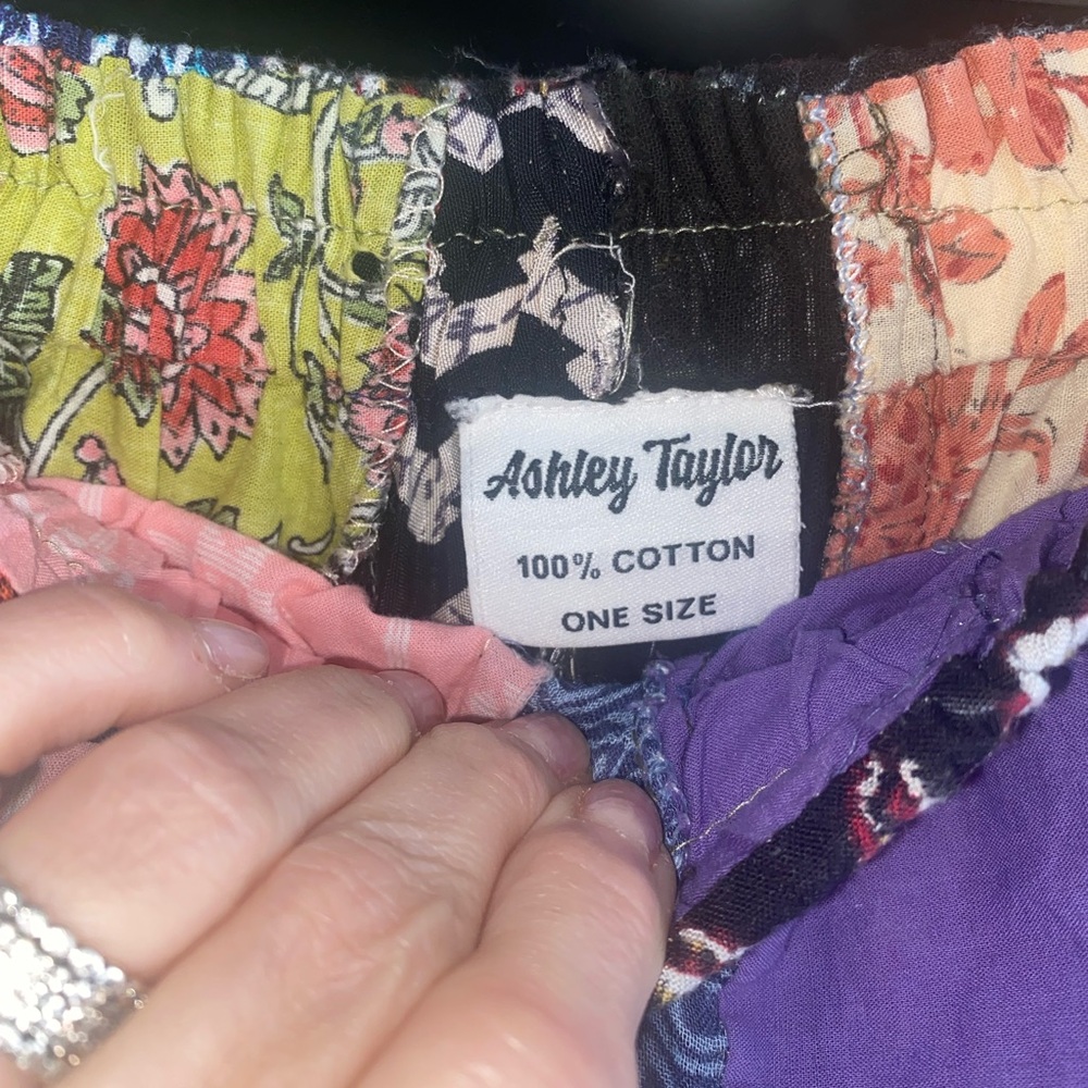 Ashley Taylor Patchwork Smocked-Waist Hippie Boho Pants Harem Cotton One Size - Picture 6 of 7
